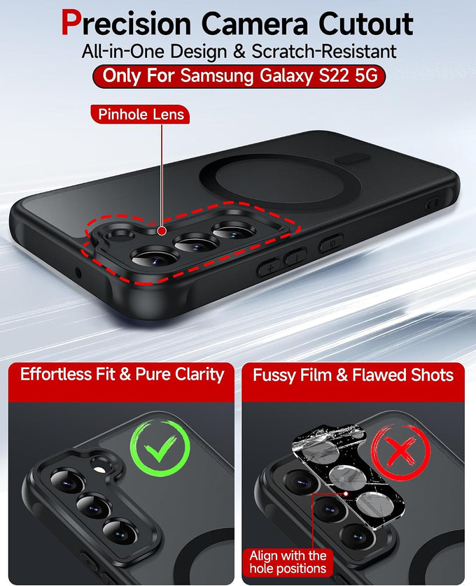 LeYi for Samsung-Galaxy-S22 Case [MagSafe Fit] Slim Translucent, Black