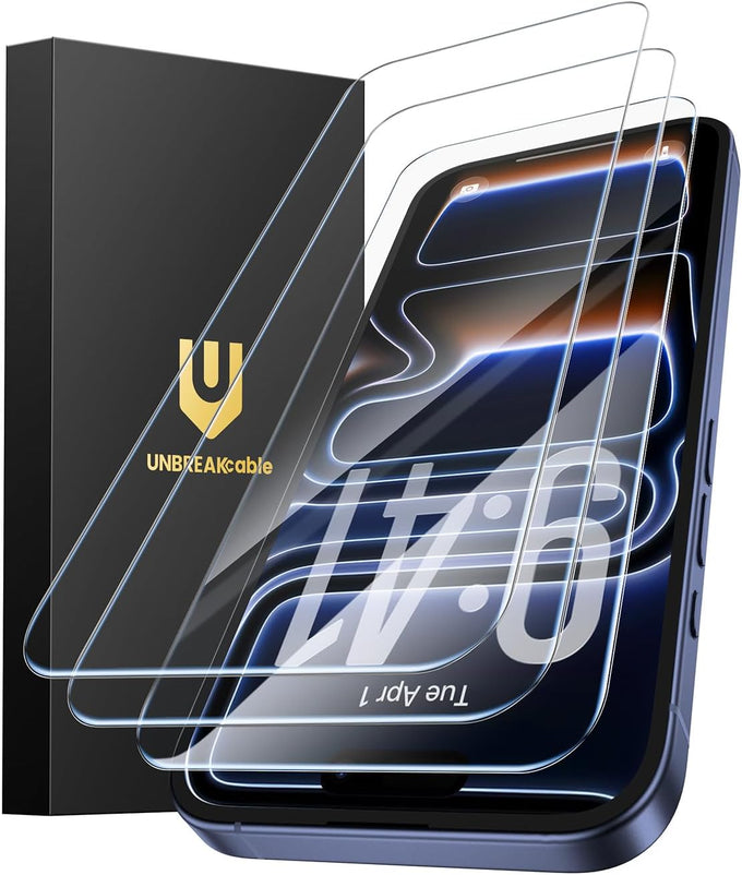 UNBREAKcable 3-Pack Screen Protector for iPhone 17 Pro Tempered Glass