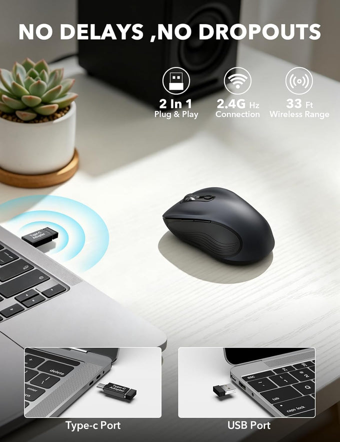Trueque Wireless Mouse for Laptop, Ergonomic 6-Button Mouse, Space Gray