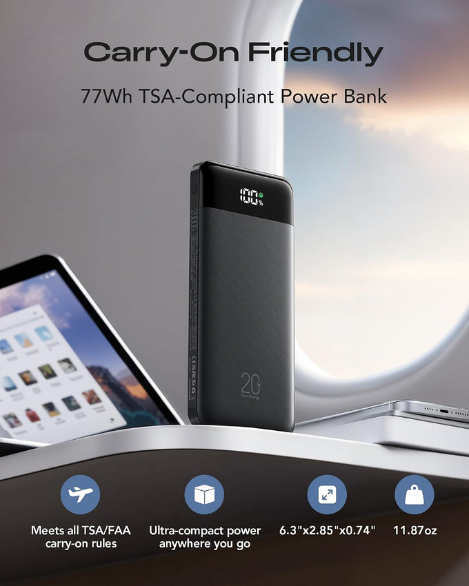 Orfeika 20000mAh Power Bank, Portable Charger with 4 Built-in Cables