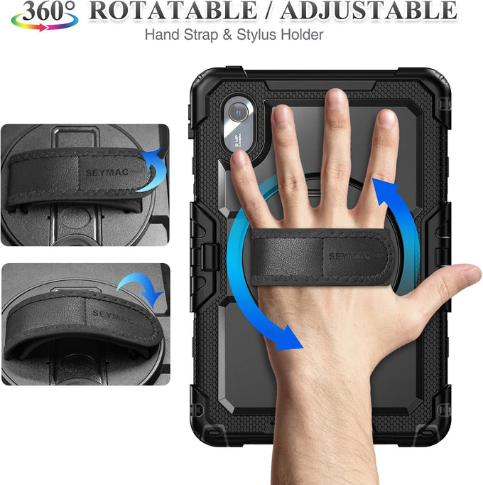 SEYMAC stock Tablet Case for Lenovo Idea Tab 11'' / M11 (TB336FU/TB330FU) 11 inch Drop-Proof Protection Cover with 360° Rotate Stand & Strap [Pen Holder] & Screen Protector 2025/2024, Black