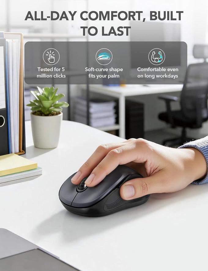 Trueque Wireless Mouse for Laptop, Ergonomic 6-Button Mouse, Space Gray