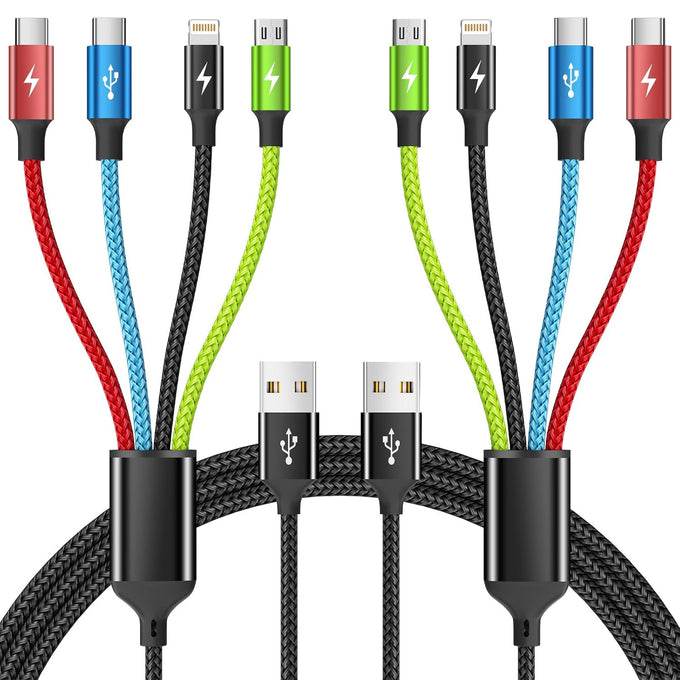 4 in 1 Multi Charging Cable, 2 Pack 5FT Charging Cords for Multiple Devices