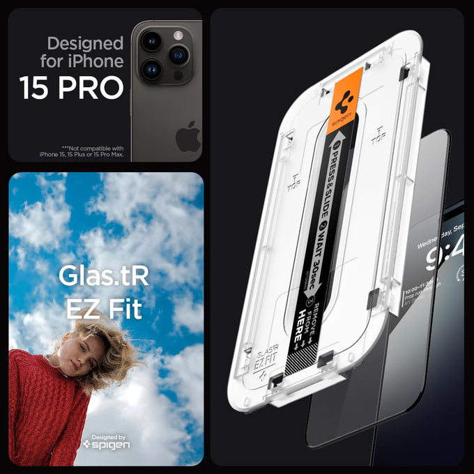 Spigen GlasTR EZ FIT Tempered Glass Screen Protector for iPhone 15 Pro