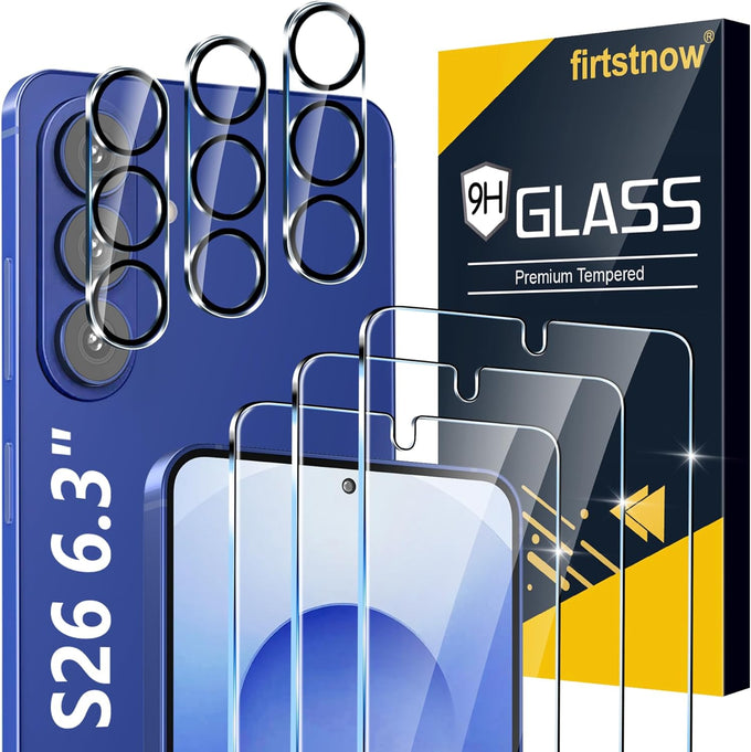 firtstnow 3 Pack for Samsung Galaxy S25 Plus Screen Protector Tempered Glass + 3 Pack Camera Lens Protector, Military Grade Shatterproof, 9H Hardness, Fingerprint Unlock, Case Friendly 6.7 Inch