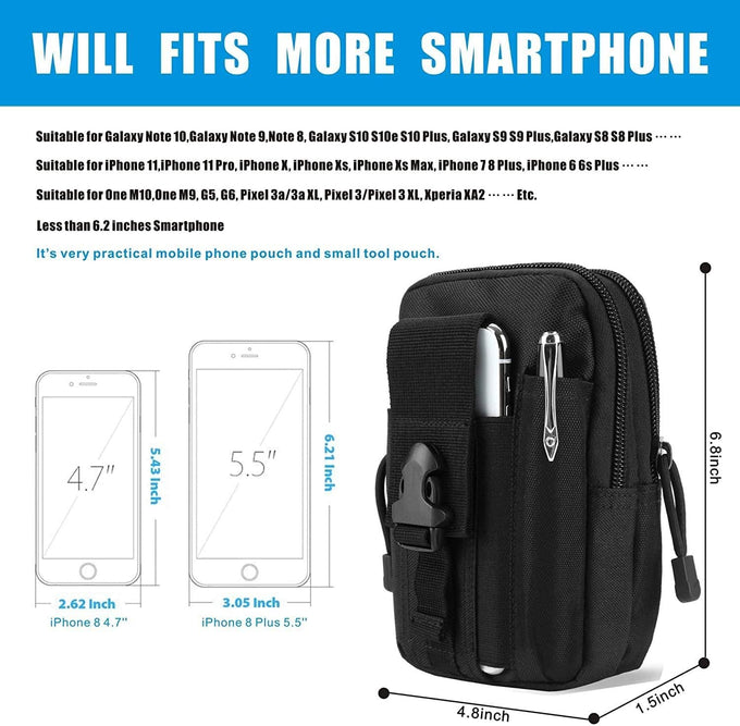 Belt Pouch, Tactical Molle Phone Pouch EDC Utility Pouches Waist Bag Packs, Small Cell Phone Holster Gear Tool Gadget Pocket for Men Running