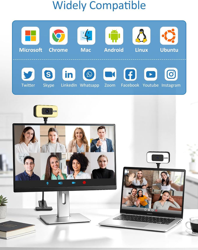 4K Webcam for PC with Light, PDAF Autofocus and Mic for PC Streaming