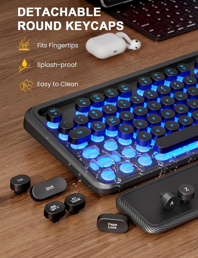 Wireless Keyboard and Mouse, Backlit Typewriter with Magnetic Wrist Rest