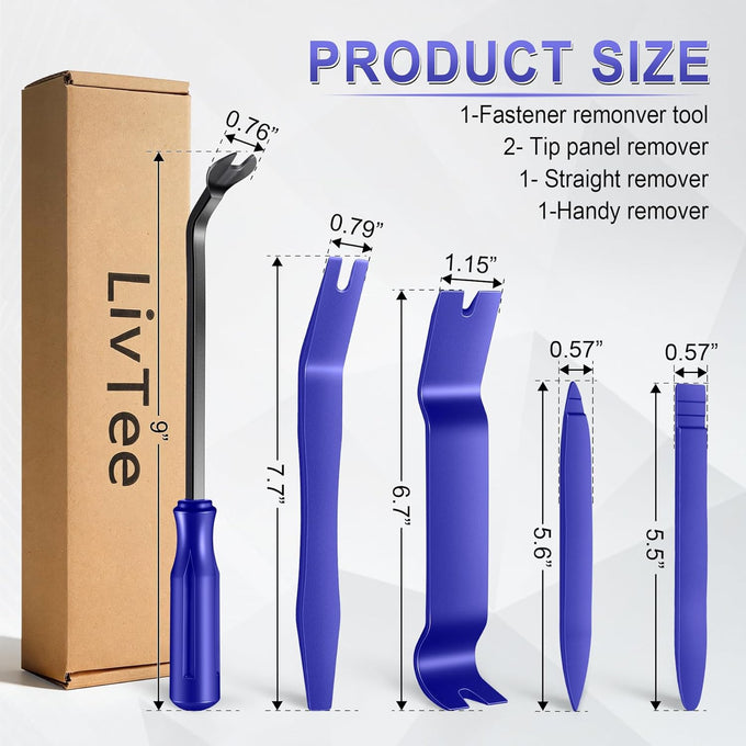 LivTee 5 pcs Auto Trim Removal Tool Kit, No Scratch Plastic Pry Tool Kit - Interior Door Panel Clip Fastener Removal Set for Vehicle Dash Radio Audio Installer (Blue)