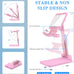 Cell Phone Stand, Adjustable Angle and Height Cell Phone Holder for Desk, Foldable and Portable, Anti-Slip Silicone Pad, Compatible with All Mobile Phones and 4-8 Inch Devices, Pink