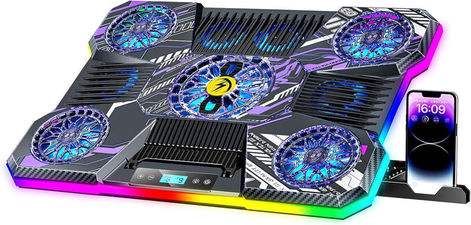 ChillCore Laptop Cooling Pad, RGB Lights Laptop Cooler 9 Fans for 15.6-19.3 Inch Laptops, Gaming Laptop Fan Cooling Pad with 8 Height Stands, 2 USB Ports - A21 Blue