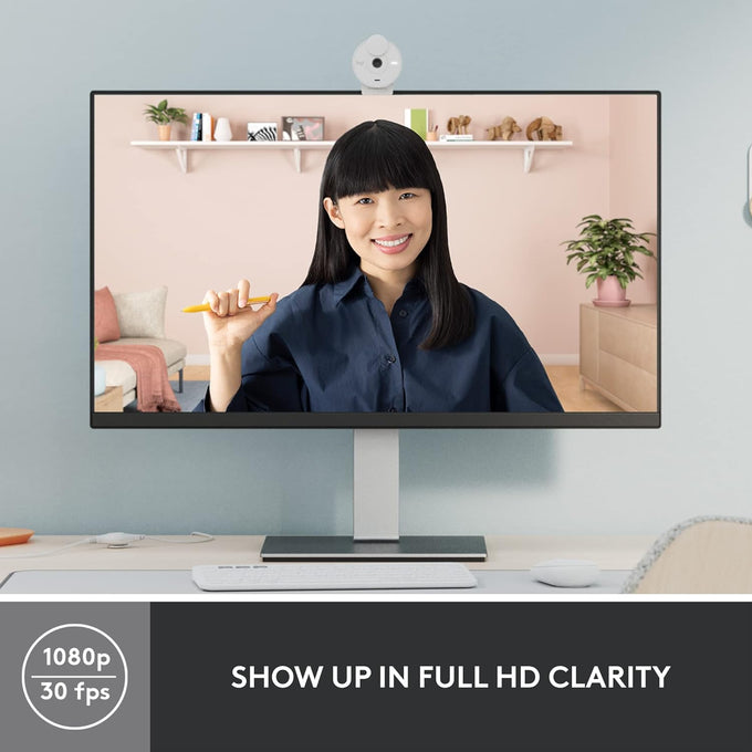 Logitech Brio 300 Full HD Webcam, 1080p, Auto Light Correction, Noise reducing mic, Privacy Shutter, USB-C, Works with Microsoft Teams, Google Meet, Zoom, for Streaming and Video Calling - White