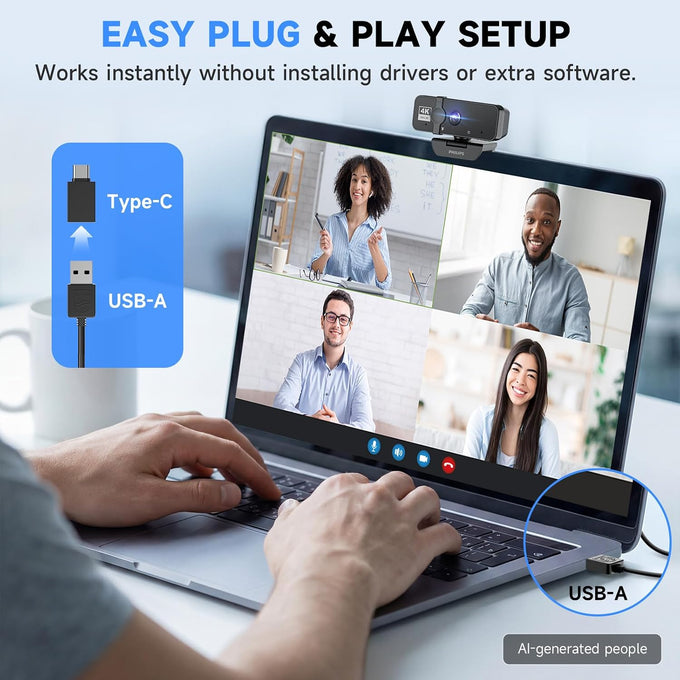 PHILIPS 4K Webcam for PC with Microphone, Computer Camera for Meetings