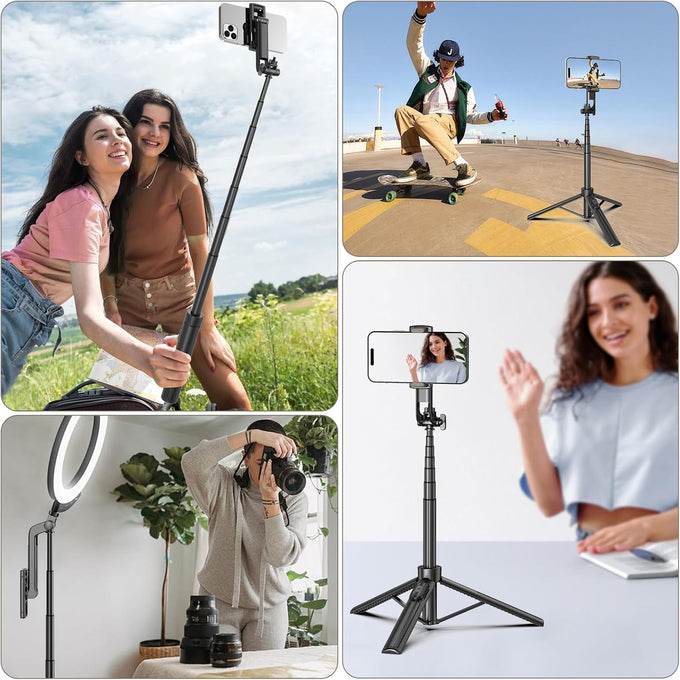 Selfie Stick Tripod for Phone with Remote Control & Holder, 50 Inch, Black