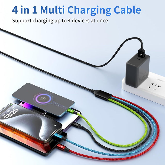 4 in 1 Multi Charging Cable, 2 Pack 5FT Charging Cords for Multiple Devices