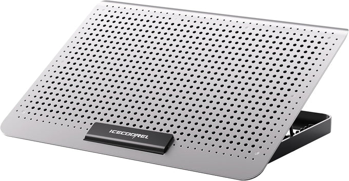ICE COOREL Aluminum Laptop Cooling Pad, Laptop Cooler Stand with 7 Height Adjustable, Laptop Fan Cooling Pad for Laptop 12-15.6 Inch, Notebook Cooler Pad with Two USB Port (Silver)