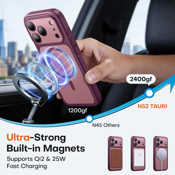 TAURI for iPhone 18 Pro Case, Compatible with MagSafe, Burgundy