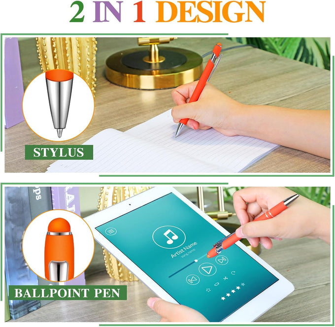 38 Pcs Ballpoint Pen 2-in-1 Stylus, Metal Rubberized Grip, Assorted Colors