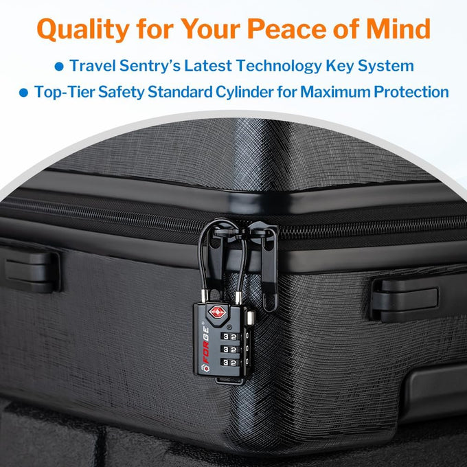 Forge TSA Approved Luggage Locks, Open Alert Cable Lock, Black, 2 Pack