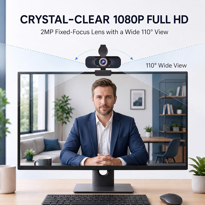 1080P Webcam with Microphone and Privacy Cover Plug&Play