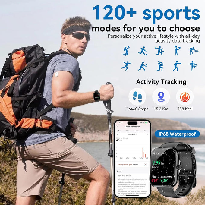 Smart Watch with Alexa Built-in, 1.83" HD Touchscreen 2026 Fitness Tracker with Bluetooth Fitness Watch Heart Rate/Sleep Monitor, 120+ Sport Modes, IP68 Waterproof, Smartwatch for Android iOS (Black)