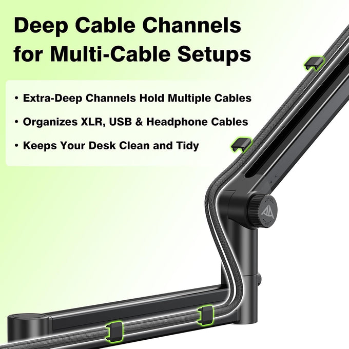 AA AUDIO ACCESSORY Mic Arm Desk Mount (Design for Heavy Mic) 6.6lbs Load Capacity, Stable Gear Lock Never Sags, Metal Low Profile Microphone Boom Stand for Shure SM7B SM7dB MV7, Blue Yeti, Rode PodMic