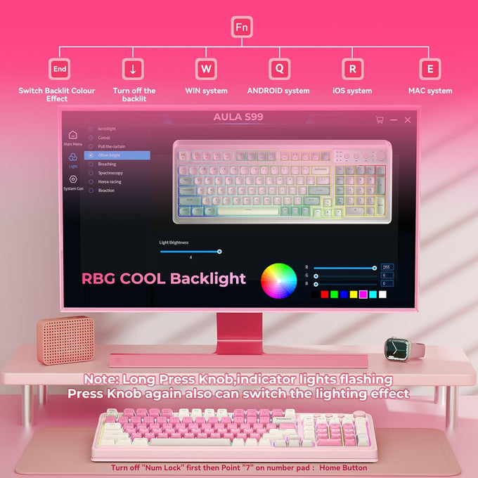 AULA 99 Key Keyboard, Wireless Pink Gaming Keyboard Creamy with Number Pad