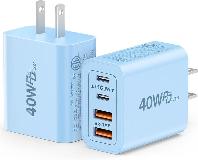 [2-Pack] 40W USB C Charger Cube Fast Charging Block Multiport Wall Plug