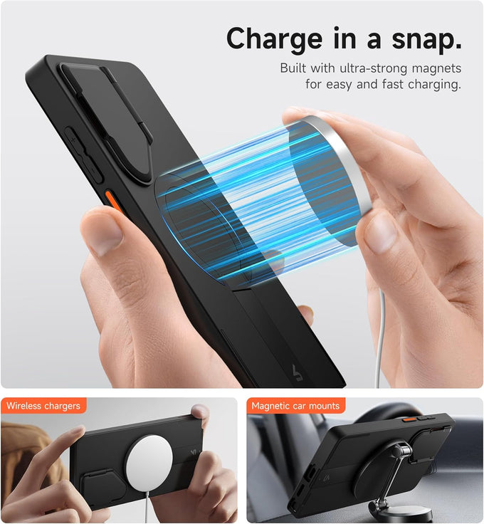 SURITCH for Samsung Galaxy S26 Ultra Phone Case, Magnetic Protective Cover with Camera Cover & Adjustable Metal Kickstand for Galaxy S26 Ultra -Black