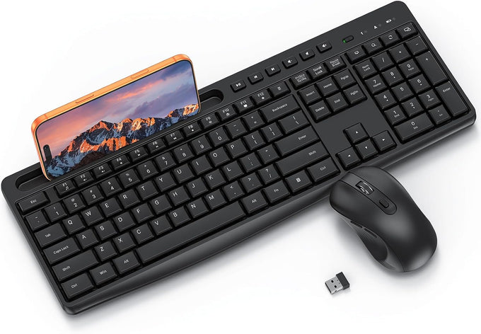 OMOTON Purple Wireless Keyboard and Mouse Combo, Built-in Phone Holder