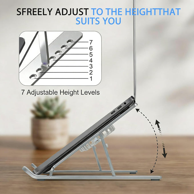 Laptop Cooling Stand with Dual RGB Fans, 7-Level Adjustable Height, Aluminum Ergonomic Laptop Cooler for 11-17'' Notebook (Gray)