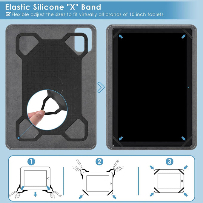 DETUOSI PU Leather 10.1 Inch Tablet Case with Rear Camera Hole, Black