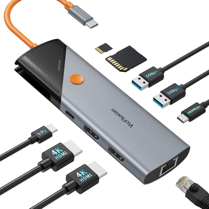 Docking Station Dual Monitor, USB C Hub Multiple Port Adapter with 2 HDMI