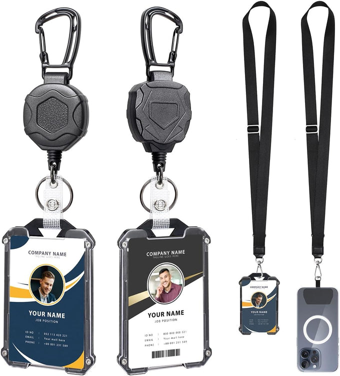2-Pack Badge Holder Retractable Clip Heavy Duty Carabiner Badge Reel