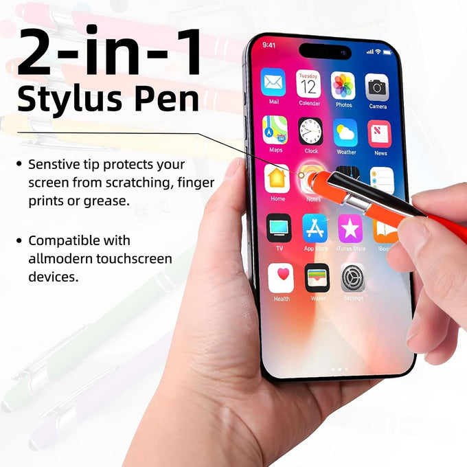 Ballpoint Pen 2-in-1 Stylus 8 Pack, Retractable Ballpoint Pen with Stylus tip Metal Stylus Pen for Touch Screens, 1.0 mm Black Ink (8 PACK)