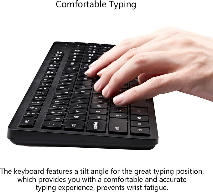 USB Silent Wireless Keyboard for Laptop Computer Full Size Number Pad Black