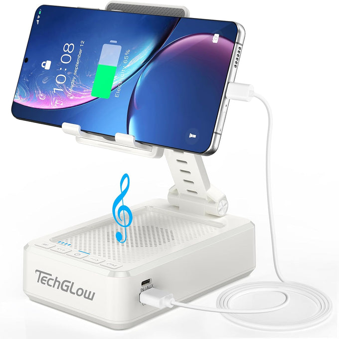 TechGlow Foldable Cellphone Stand with Bluetooth Speaker and Charging Function Birthday Gifts for Men Women Mother Father Boy Girl Teens Cool Tech Gadgets