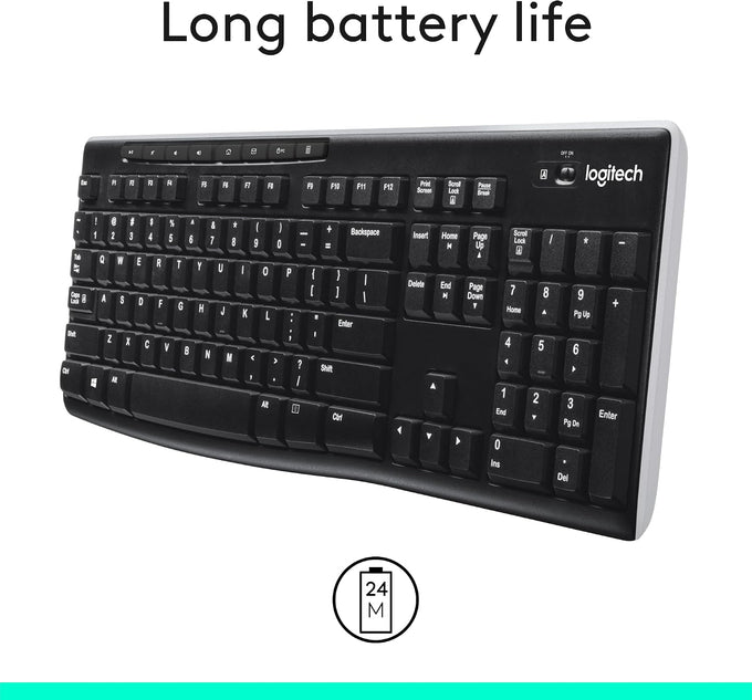 Logitech K270 Full Size Wireless Keyboard for Windows - Black