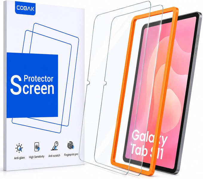 CoBak 2-Pack Tempered Glass Screen Protector for Samsung Galaxy Tab A11 Plus (A11+) 2025 / Tab A9 Plus (A9+) 2023 11-inch, Installation Frame, 9H Hardness, Anti-Scratch