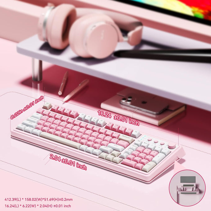 AULA 99 Key Keyboard, Wireless Pink Gaming Keyboard Creamy with Number Pad