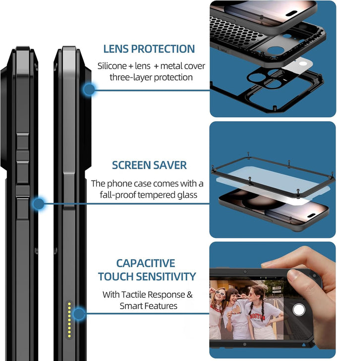 for iPhone 17 Pro Max Case Heavy Duty Metal Shockproof Tough Armour