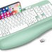 EAYBLLY 2.4G Wireless Ergonomic Keyboard, Full Size Wave Keys with Memory Foam Wrist Rest & 7.28in Phone Holder, USB-C Adapter Included for Windows Mac Chrome OS, Office or Home (Black)