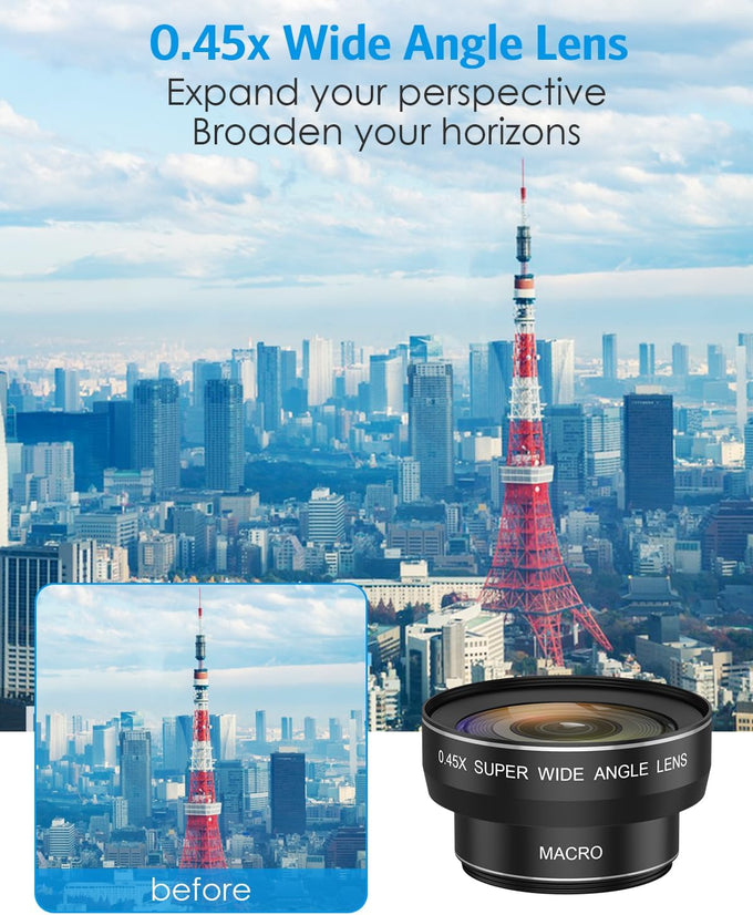 AMIR Phone Camera Lens, 0.45X Wide Angle & 12.5X Macro Lens, 2-in-1 Clip-On