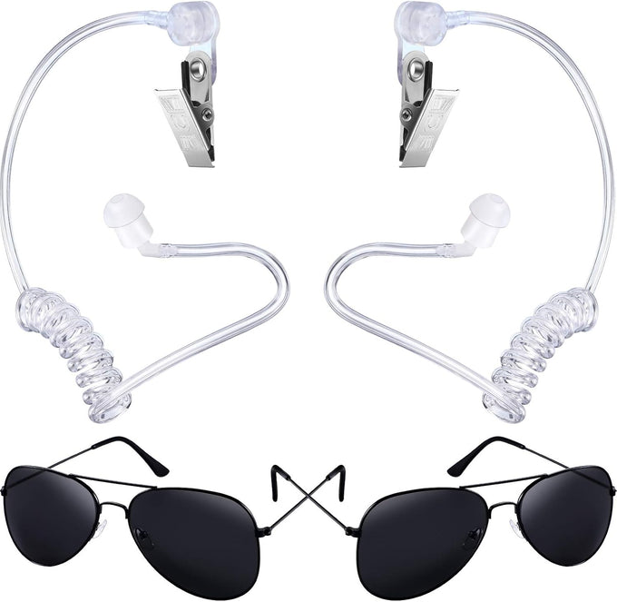 Gejoy 4 Pcs Security Earpiece Costume Fake Earpiece and Black Glasses