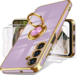Dretal Plated Gold Edge Rotate Kickstand Case for Samsung Galaxy A16-Purple