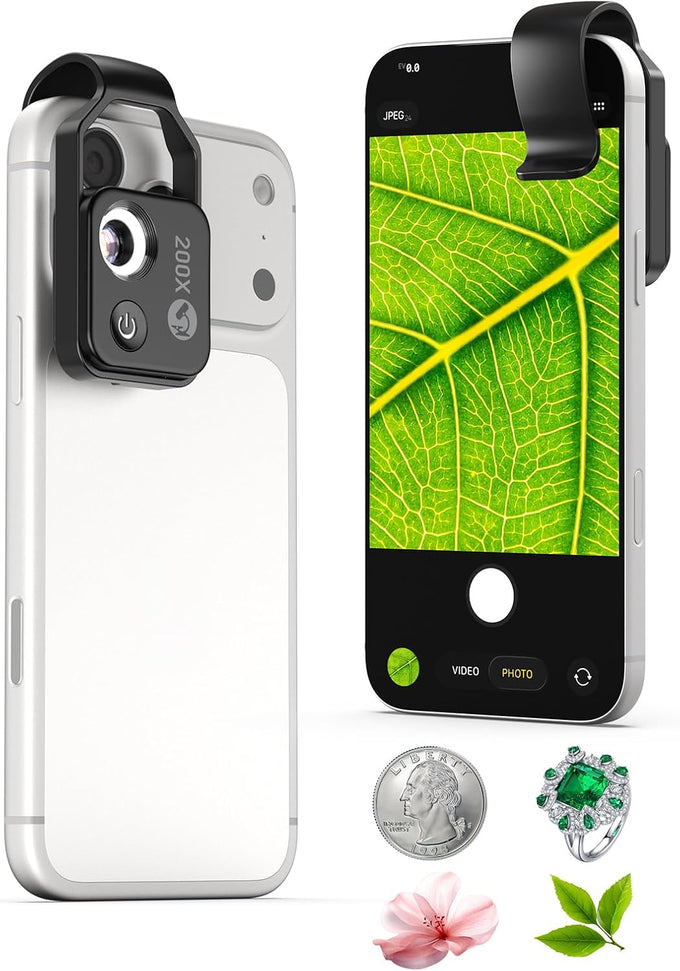 MIAO LAB 200X Phone Microscope Lens, Phone Camera Micro Lens with Universal Clip/LED Light/CPL, Mini Pocket Microscope Attachment for iPhone 17/16/15/14/13 Series and Most Smartphone MS200(200X)