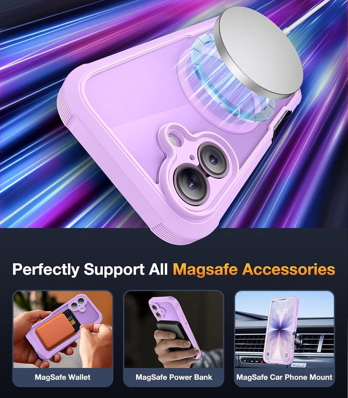 Diaclara Magnetic for iPhone 17 Case, Full Body & Screen Protector,Purple