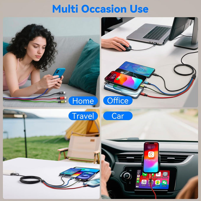 Minlu 6 in 1 Multi Charging Cable, USB A/USB C Charger Cable, 2 Pack 6Ft