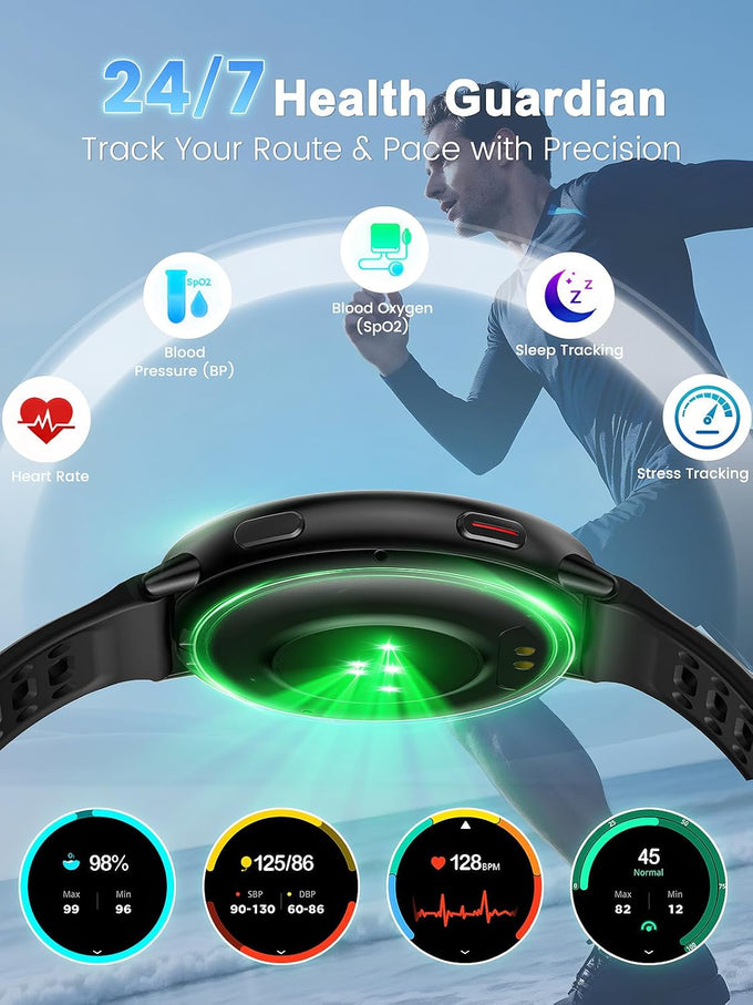 GPS Smart Watches for Men, 1.39" AMOLED Screen Smartwatch, Bluetooth Call/100+ Sport Modes/GPS/Compass/Heart Rrate/Blood Pressure, Fitness-Tracker, Smartwatch for Android iPhone(Gray& Black)