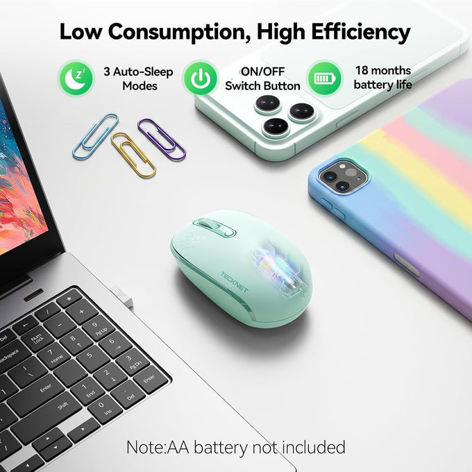 TECKNET Compact Ambidextrous Wireless Mouse for Laptop Mint Green